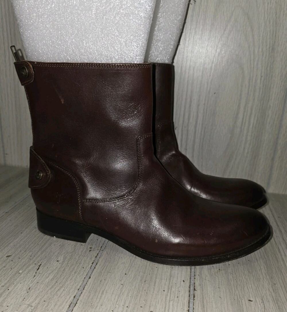 Frye Melissa Brown Leather Boots Button Zip Back Women Size 9.5M Worn Once
